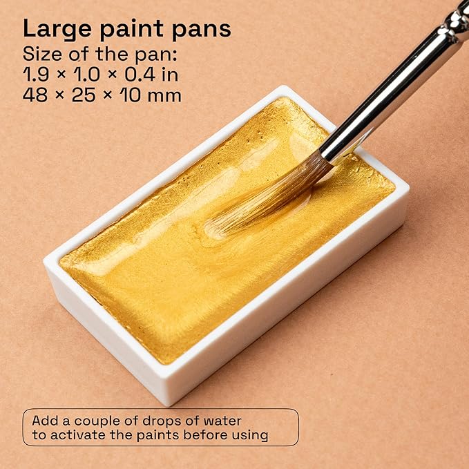 ARTISTRO Professional Metallic Watercolor Paint Set for Adults - 6 Pigment-Rich Gold Colors, XL Pans, ASTM-I Lightfastness, High Tinting Strength Watercolor Set for Professionals made by professionals-CubbioJoy