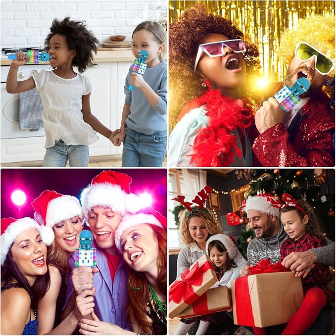 BlueFire 4 in 1 Karaoke Wireless Microphone with LED Lights, Portable Microphone for Kids, Great Toys for Kids, Girls, Boys and Adults (Blue)-CubbioJoy