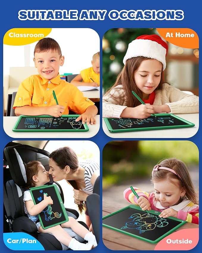 Bravokids 12 Inch LCD Writing Tablet for 3 Year Olds - Electronic Drawing Pad and Doodle Board as Educational Birthday Gifts for Girls and Boys (Green)-CubbioJoy