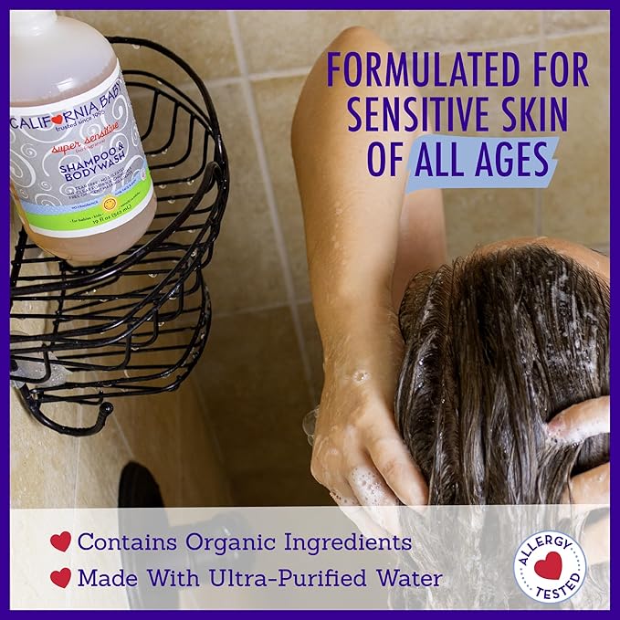 California Baby Super Sensitive Baby Shampoo + Baby Wash | 100% Plant-Based | Unscented Body Wash For Sensitive Skin | Hypoallergenic | 562 mL / 19 oz-CubbioJoy