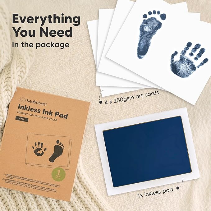 1-Pack Inkless Baby Hand and Footprint Kit - Mess Free Ink Pad for Newborn Keepsake, Dog Nose & Paw Print Kit, Clean Touch Ink Pad for Baby Hand & Footprints, Ideal New Mom Gifts (Navy, Jumbo)
