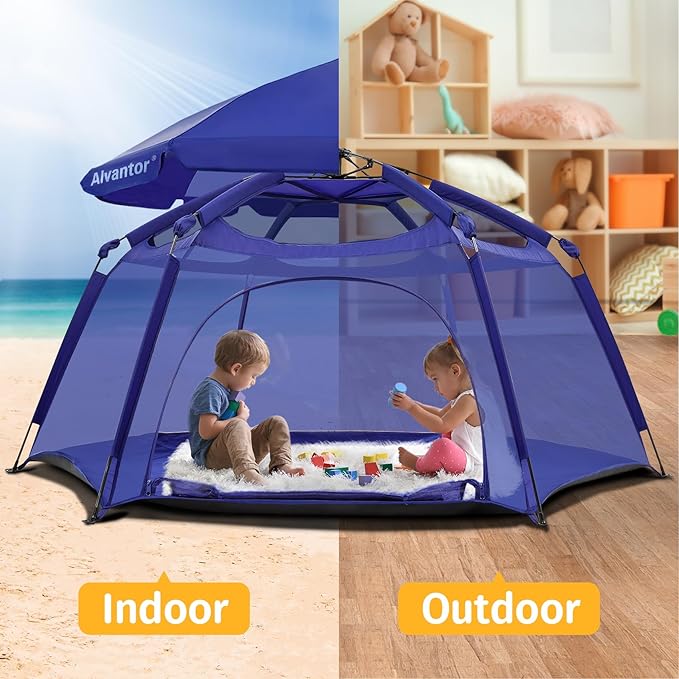 Alvantor Baby Playpen Play Yard 84"x84"x44”Large Kids Tents Pop Up Play Tent Indoor Outdoor Playhouse for Babies Toddlers Children Camping Playground Beach, 36-96 Months, Navy-CubbioJoy