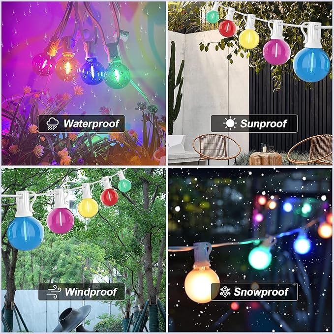 25Ft LED Outdoor String Lights, G40 Outdoor Christmas Decorations Lights Waterproof with 27 LED Globe Multicolor Bulb, Hanging Vintage Christmas Lights for Patio Roofline Backyard Garden Party Decor-CubbioJoy