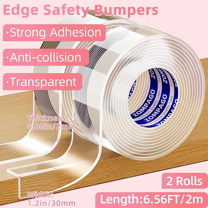Clear Soft Corner Protectors for Furniture Strip,1.2in x6.56FT,2 Roll Sharp Edge & Table Bumper,Window Edge,Wall Protector,Soft Corner Guards Safe for Proof,Table Corner Protectors in Family-CubbioJoy