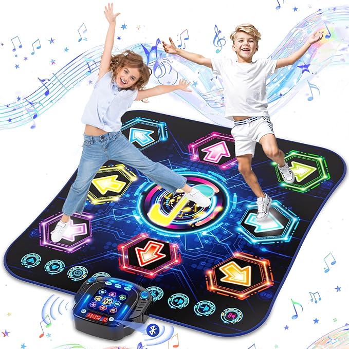 2025 Upgraded Dance Mat Toys for 3-12 Year Old Kids, Electronic Dance Pad with Light-up 8-Button Wireless Bluetooth, Music Dance with 27 Game Levels, Christmas Birthday Toy Gifts for Girls Boys-CubbioJoy