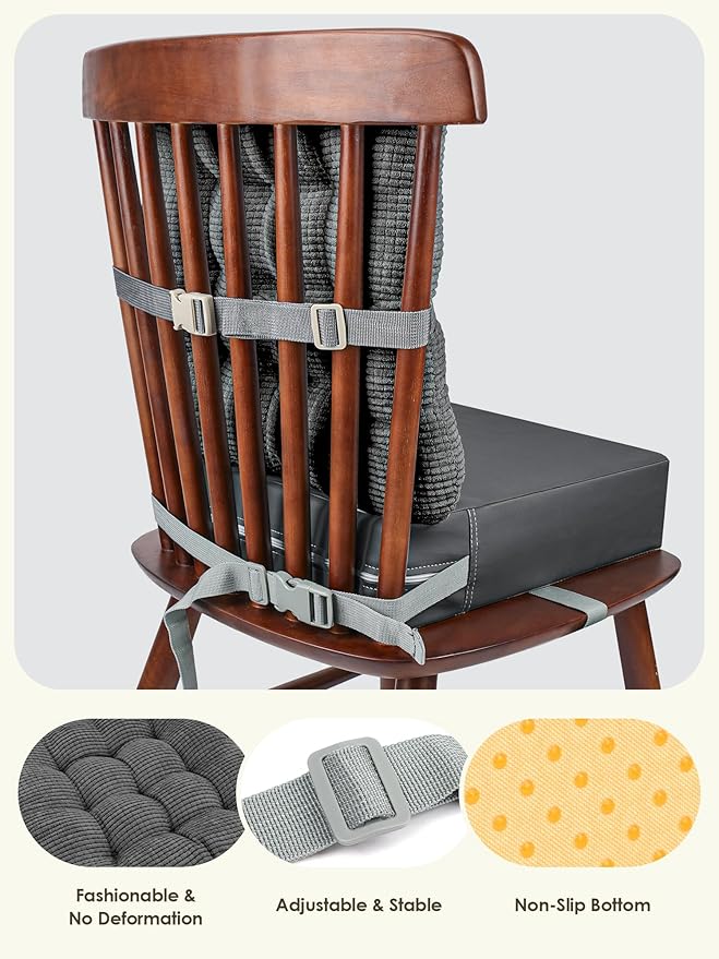 Booster Seat for Kitchen Chair, Adjustable Washable Safety Belts Toddler Booster Seats, PU Non-Slip Kids Dining Table Booster Seat, Portable Travel Increasing Cushion for Baby Child Kid Boy Girl-CubbioJoy