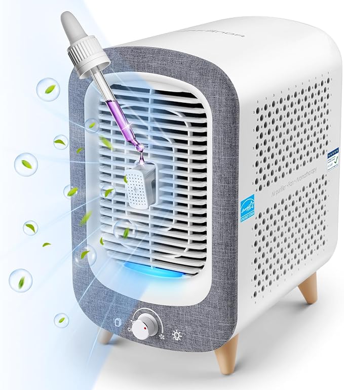 Jafanda Air Purifier for Home Bedroom 780sq ft, HEPA & Activated Carbon, Air Cleaner with Fragrance Sponge & Nightlight for Smoke, Allergies, Dust, Odor, VOC, Pet Dander, Pollen, Office, Desktop,Grey-CubbioJoy