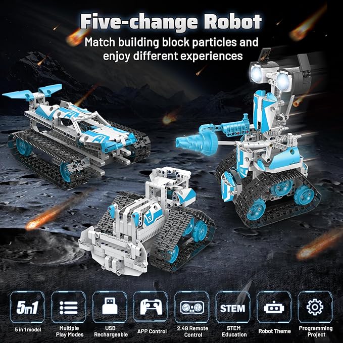 5 in 1 Robot Building Kit, Remote & App Control Educational Projects, 706Pcs DIY Tank & Garden Cars STEM Build Toys Sets for 8+ Years Old Boys and Girls-CubbioJoy