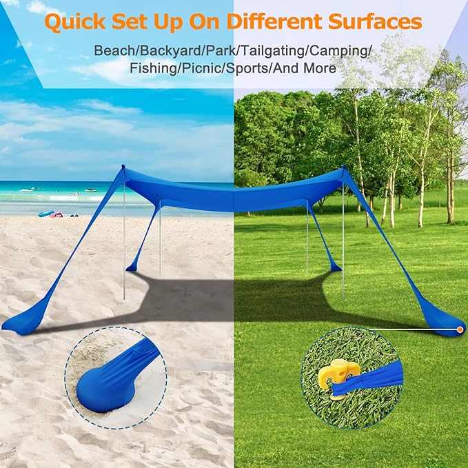 COMMOUDS Beach Tent Sun Shelter - UPF50+ Pop Up Beach Canopy with Sandbags & Sand Shovel & Windproof Poles, Portable Sun Shade for Beach, Camping, Picnics, Backyard-CubbioJoy