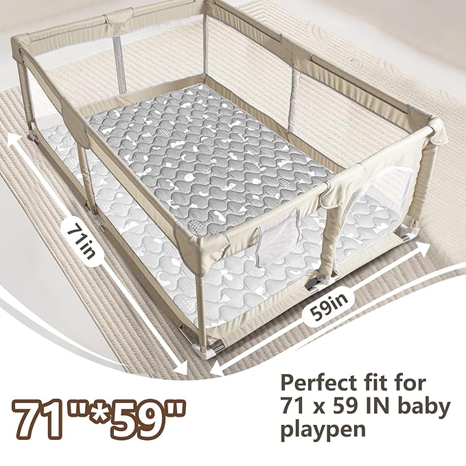 Baby Play Mats for Floor, 71”x59” Upgraded Thickness & Larger Super Soft Playmat for Babies and Toddlers, Foldable Washable, Upgrade Anti-Slip Crawling Mat for Playpen(Boho Gray)-CubbioJoy