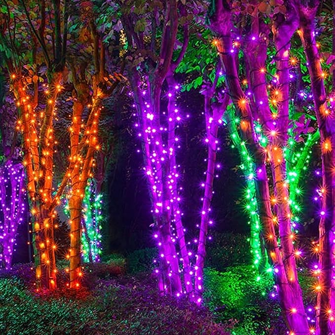 Dazzle Bright Purple & Orange Halloween String Lights, 33FT 100 LED Connectable Black Wire 8 Modes String Lights, Waterproof Halloween Decorations for Indoor Outdoor Patio Party Holiday-CubbioJoy