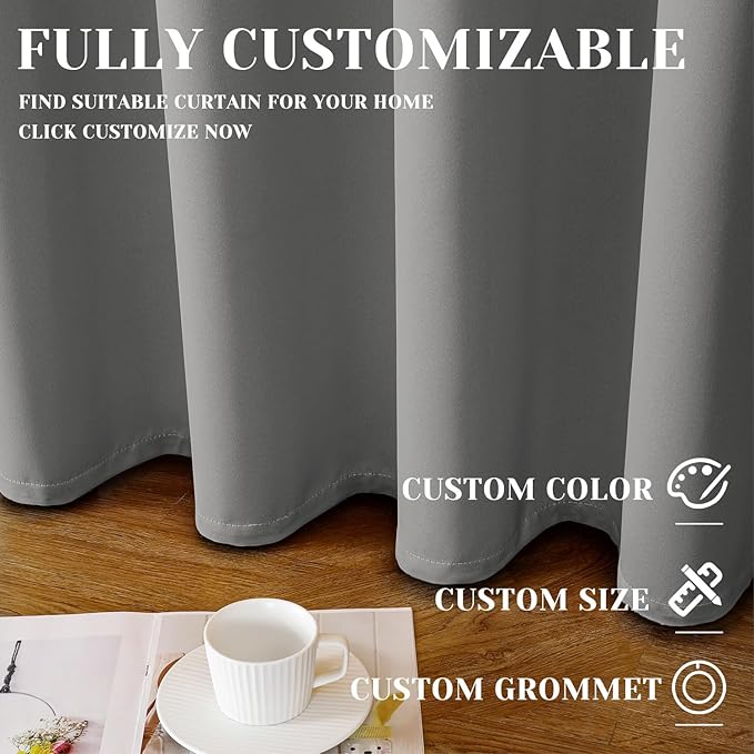 ChrisDowa Custom 100% Blackout Curtains for Bedroom with Black Liner, Double Layers Total Blackout Thermal Insulated Grommet Window Curtains 1 Panel (Custom Size and Color)-CubbioJoy