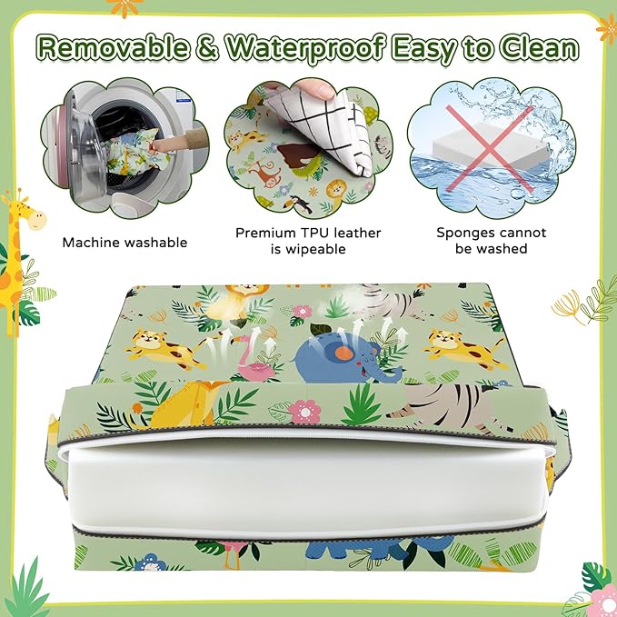 Booster Seat for Kitchen Chair with Backrest & 4 Adjustable Straps, Portable TPU Waterproof & Anti-Scratch Toddler Booster Seat for Dining Table, Removable & Non-Slip Booster SEat for Table-CubbioJoy