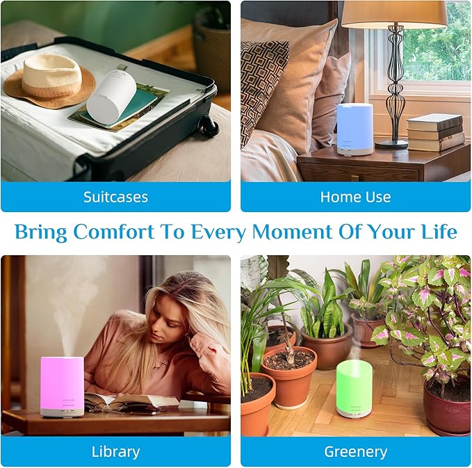 ASAKUKI Essential Oil Diffuser, 5-in-1 Quiet Humidifier, Home Fragrance Aroma Diffuser with 7 LED Color Changing Light and Auto-Off Switch (Pure White)-CubbioJoy