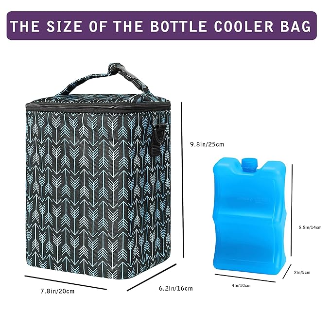 Breastmilk Cooler Bag with Ice Pack Fits 4 Baby Bottles Up to 9 Ounce Insulated Baby Bottle Bag Breast Milk Cooler on The Go with Strap Baby Bottle Cooler Bag for Nursing Mom Daycare or Travel-CubbioJoy