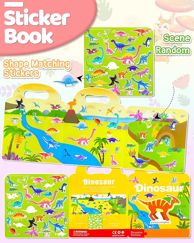 Benresive Reusable Sticker Books for Kids 2-4, Sticker Books for Toddlers 1-3 2-4, Toddler Travel Toys Activities Crafts Gifts - Dinosaur-CubbioJoy