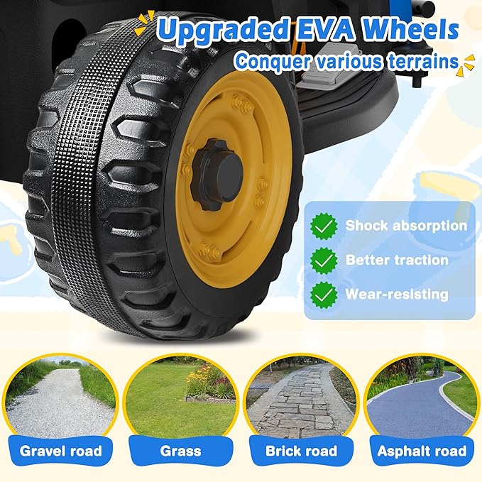 24V Ride On Tractor w/Tiltable & Detachable Trailer, 2x65W Motors, EVA Tires, Remote Control, Bluetooth, Shifter, Music, Electric Car for Kids Ages 2-5, Blue-CubbioJoy