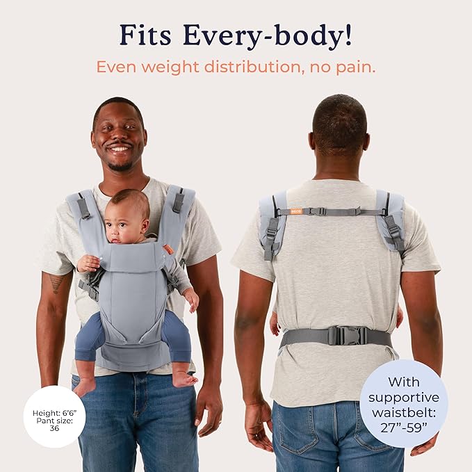 Beco Gemini Baby Carrier from Newborn to Toddler - Certified Ergonomic Newborn Baby Carrier for Infants and Children of 7-35 lbs - M Shape, Adjustable Seat, 100% Cotton (Grey)-CubbioJoy