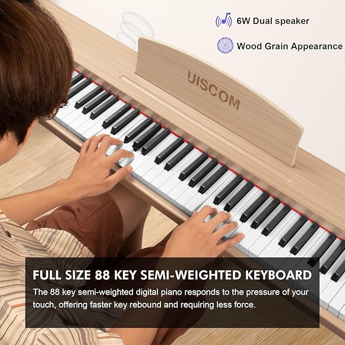 Digital Piano Keyboard for Beginners, Full Size 88 Key Semi-Weighted Keyboard Electric Piano with Stand,Power Adapter,Sheet Music Stand,Pedal,Headphone,USB-MIDI Compatible,Wood Grain Apricot-CubbioJoy