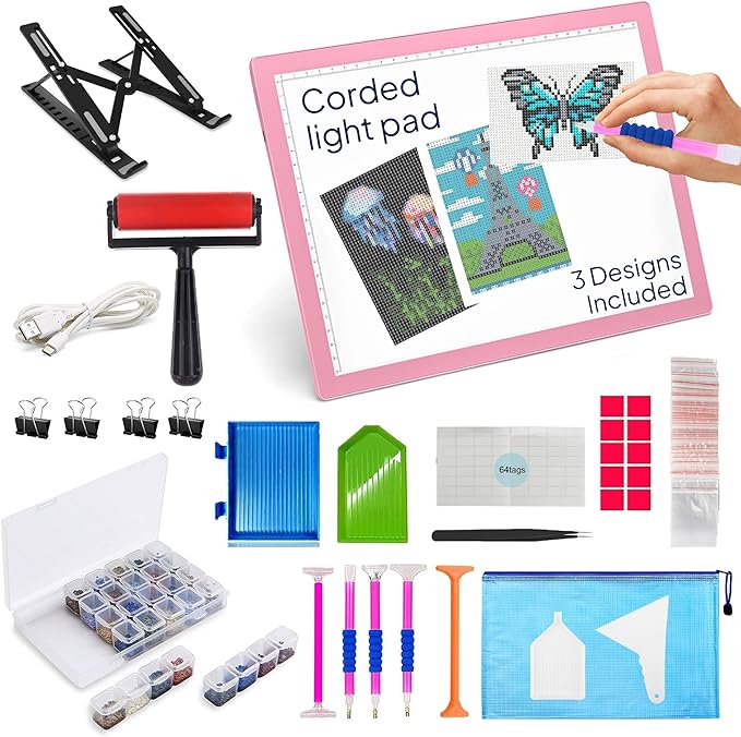 iVyne Corded A4 Light Pad for Diamond Painting & Art Projects – LED Light Board with Diamond Art Accessories – Ultra-Thin & Portable Diamond Dot Light Board, Perfect for Artists - Pink-CubbioJoy