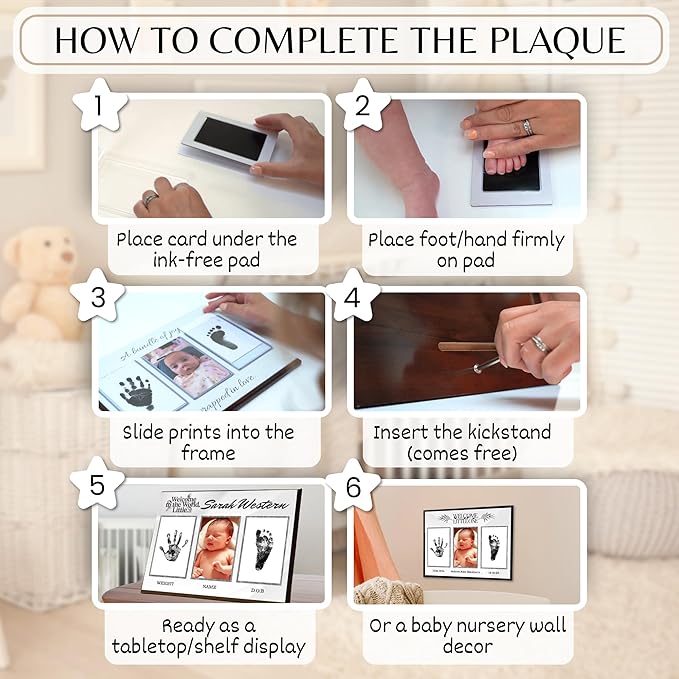 Inkless Hand and Footprint Kit, Baby Keepsake Plaque & Baby Shower Gifts - Ideal as Mom To Be Gift, Nursery Picture Frames, Clean Touch Hand and Footprint Kit (Style 1 - Design 4)-CubbioJoy
