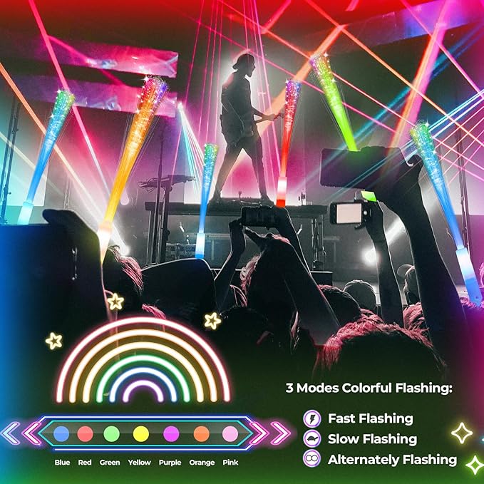 28 PCS Glow Fiber Wands Sticks, Halloween Glow Sticks, LED Light Wands, Glow in The Dark Party Supplies, Fiber Optic Wands, LED Flashing Sticks, Fiber Optic Light Wand Stick for Party-CubbioJoy