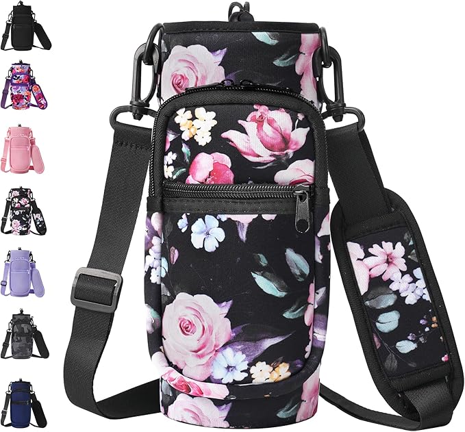 32 40 oz Water Bottle Carrier with Strap, Neoprene Water Bottle Sleeve Bag with 2 Pockets Insulated Flask Sling Holder for Walking Hiking Gym-CubbioJoy