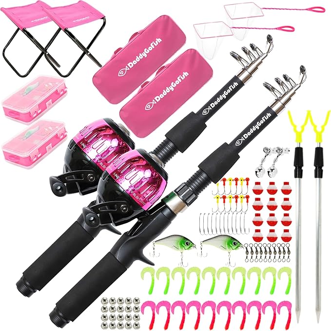 DaddyGoFish Kids Fishing Pole - Rod Reel Combo Tackle Box Starter Set - First Year Small Dock Gear Kit for Boys Girls Toddler Youth Age Beginner Little Children Junior Anglers Older Kids-CubbioJoy