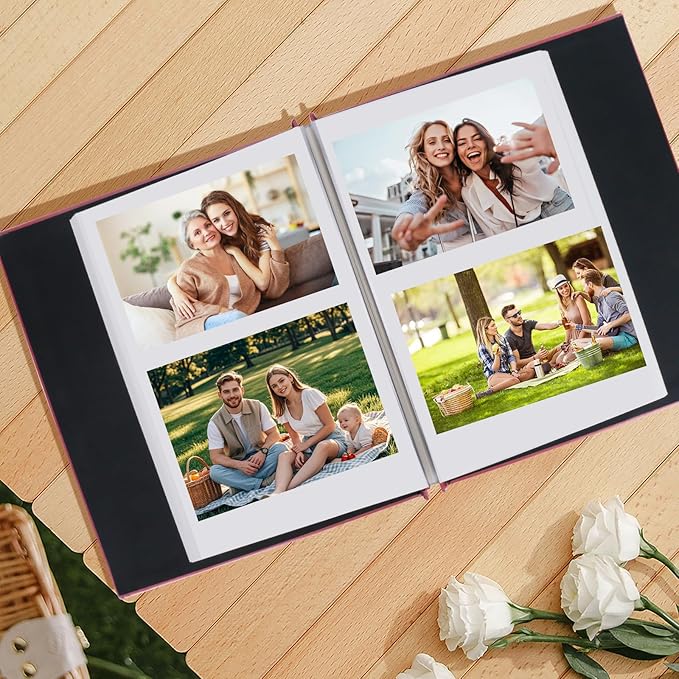 Inspirational Leather Photo Album,Magnetic Self-Stick Page Photo Album,Family Album,Hand Made DIY Albums Holds 3x5, 4x6, 5x7, 6x8 Photos (pink-always remember)-CubbioJoy