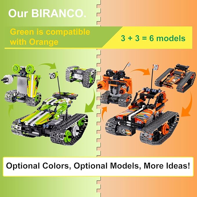 BIRANCO. Remote Control Tracked 3in1 Stunt Racer Building Kit - RC Car STEM Construction Toy, Gift Idea for Kids, Boys and Girls Ages 8-12 Year Old (353 Pcs)-CubbioJoy