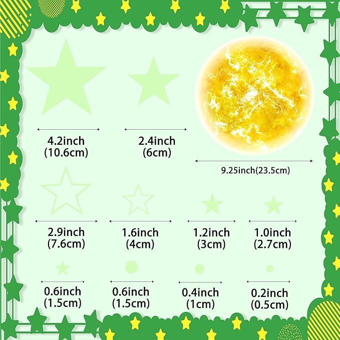 965 PCS Glow in The Dark Stars and Sun for Ceiling, Luminous Stars and Planet Wall Decals, Kids Room Decor, Glowing Galaxy Wall Stickers for Nursery Decorations (Green)-CubbioJoy