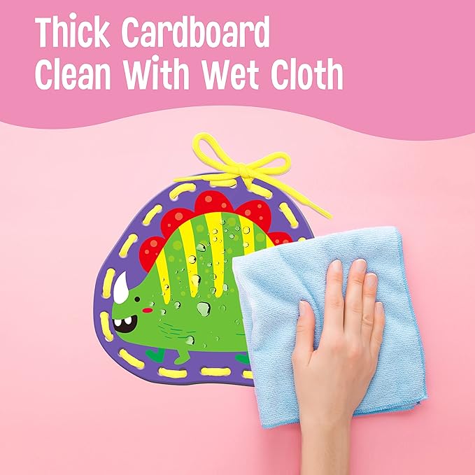 9 Pieces Kids Lacing Cards, Double Sided Sewing Cards in 9 Dinosaurs with 9 Colorful Laces, Imagination Development Lacing Toys Games for Children Educational and Learning Activity-CubbioJoy