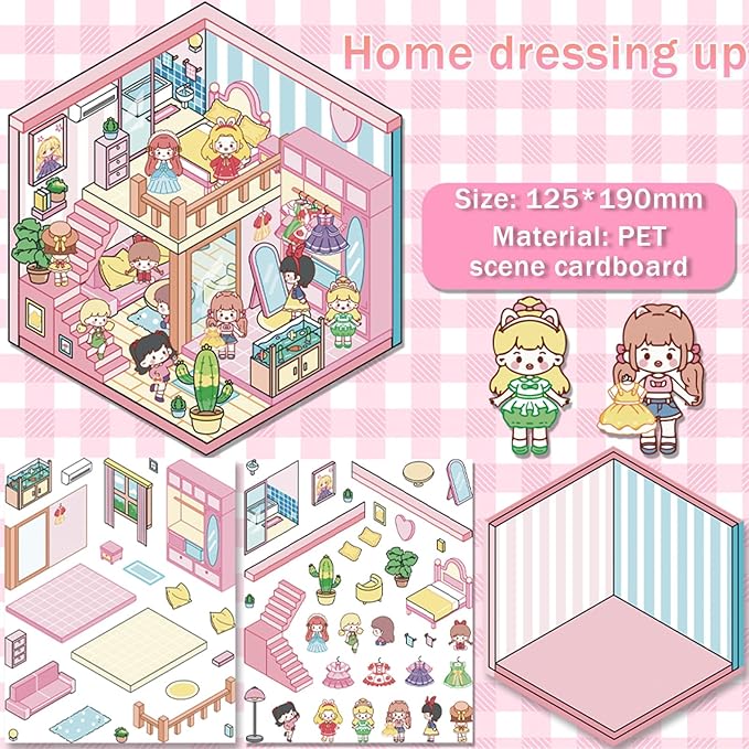 5 Set 3D Scene Stickers DIY 3D House Stickers -Fun DIY Stickers Scene Make Your Own clothing store Shop Amusement park for Adult Kids-Make Your Own Stickers-Cute Cartoon Sticker Scenes for Adults Kids-CubbioJoy