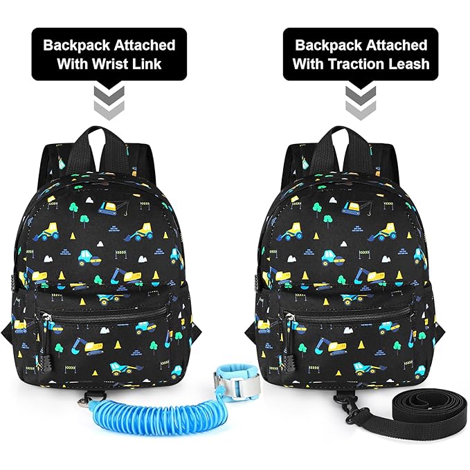 Accmor Toddler Backpack Leash, Mini Child Backpack with Anti Lost Wrist Link, Cute Kids Backpack Walking Harness for Outdoor Travel, Adorable Excavator Backpack Tether for Baby Boys Girls Ages 1-3-CubbioJoy