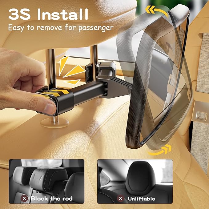 Baby Car Mirror for Baby Hook Clip Design Never Shake Baby Mirror for Car Seat Mirror Rear Facing Newborn Essentials Easy Install Back Seat Mirrors for Car Clear View ShatterProof Crash Tested-CubbioJoy