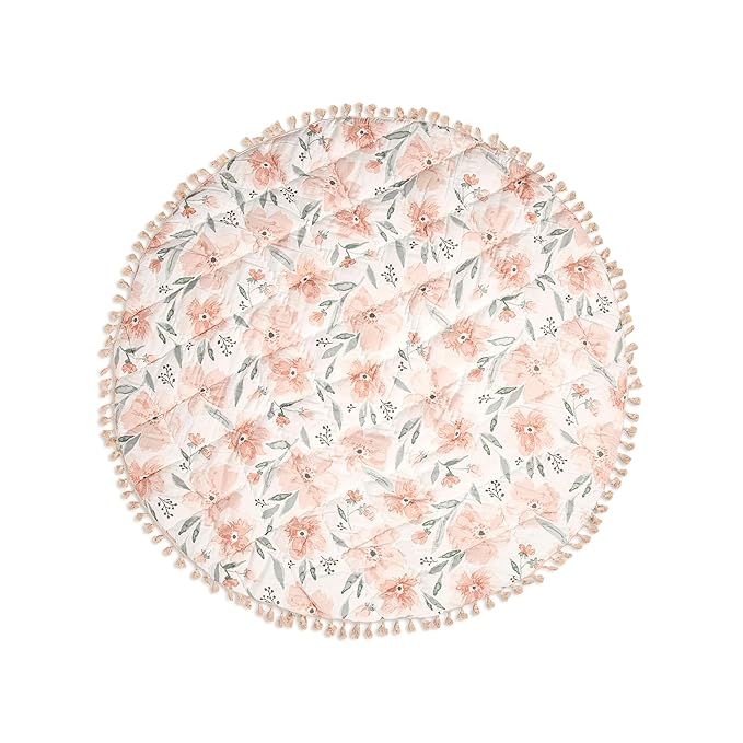 Crane Baby Padded Floor Mat, Pink Floral Nursery Decor, Activity Mat, 40" x 40", Baby Tummy Time, Baby Girl Nursery Essentials-CubbioJoy