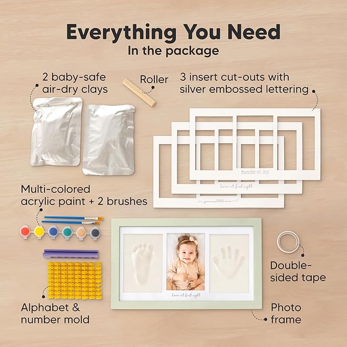 Baby Hand and Footprint Kit - Clay Handprint Keepsake Frame, Newborn Nursery Picture Frame, Personalized New Mom Gifts for Baby Shower & Registry (Sage)-CubbioJoy