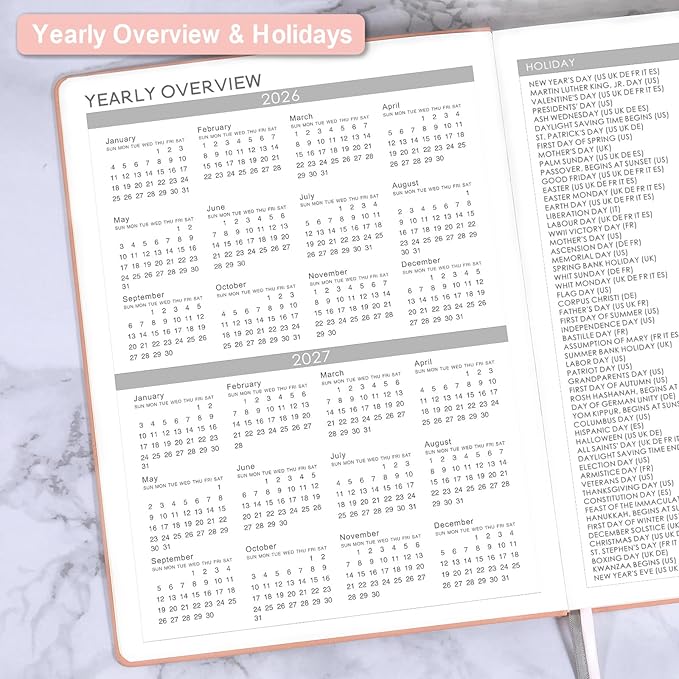 2026 Planner - JAN 2026 - DEC 2026, Planners 2026, Planner Weekly and Monthly, Leather Cover Calendar Planers with Thick Paper, Back Pocket with Notes Pages, Pink (8.5" x 11")-CubbioJoy