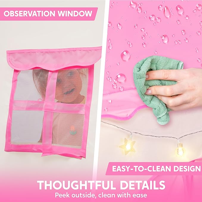 JOYIN Pink Princess Tent for Girls with LED Star Lights-Indoor & Outdoor Large Playhouse Kids Castle Play Tent for Children Indoor and Outdoor Games-CubbioJoy