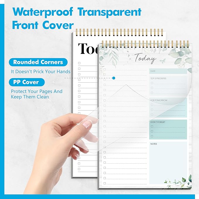 2 To Do List Notepads, Daily Planner Notebook with Tear-off Design, Undated Writing Organizer for Daily Tasks and Goal, Coiled Task Track Checklist Productivity Pad for Office, Classroom, Home, School-CubbioJoy