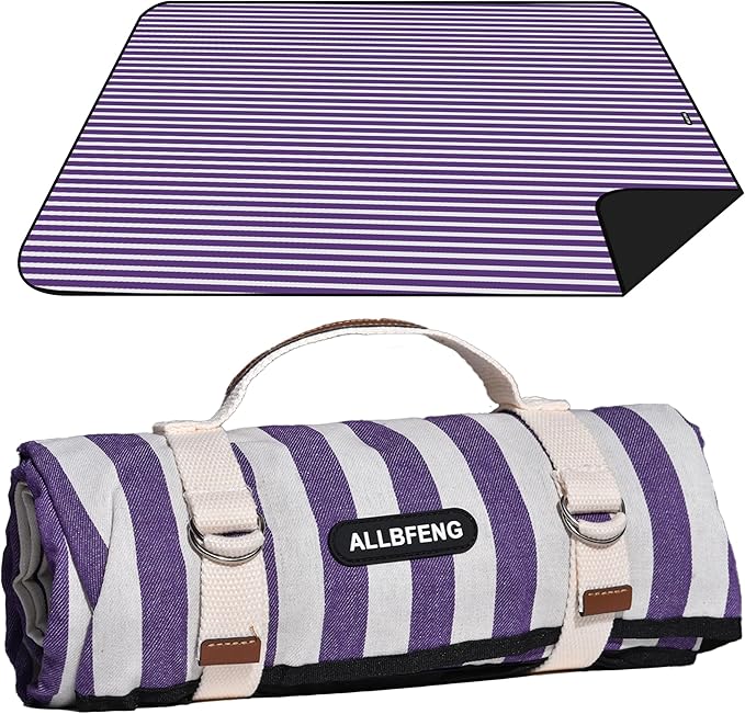 60”x 80” Picnic Blanket Waterproof and Foldable Beach Blanket, 5-Layer Outdoor Mat with Carry Strap for 6 to 8 Adults, for Camping, Park, Beach, Grass, Indoors…-CubbioJoy