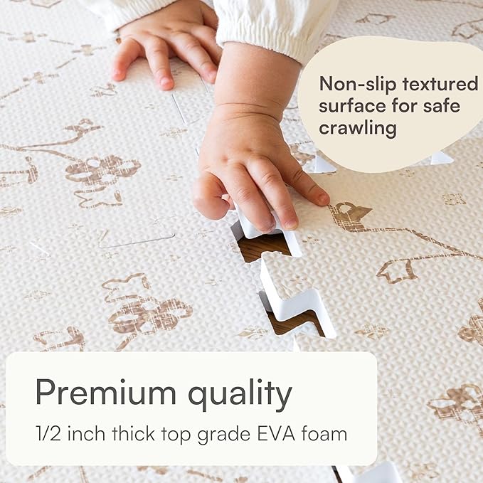Baby Play Mat for Floor – 6x6ft Vintage Vanilla | Soft Non Toxic Premium EVA Foam Tiles for Tummy Time, Crawling & Playroom – Waterproof Floor Mat for Babies & Toddlers Lillefolk (9 Tiles)-CubbioJoy