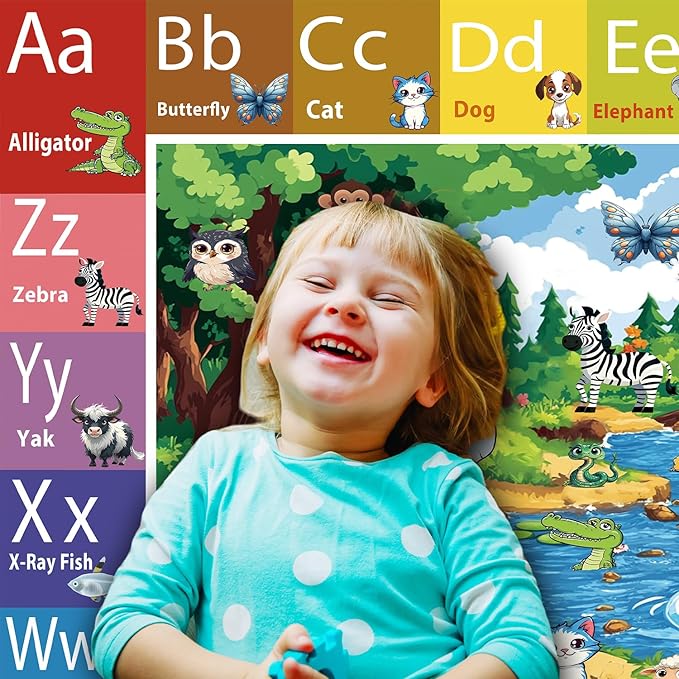 ABC Rug for Kids Room, ABC Baby Mats for Floor Toddlers, Alphabet Play Mat Elementary Preschool Kid's Rugs with Animal Illustrations - (59X39.4 Inches)-CubbioJoy