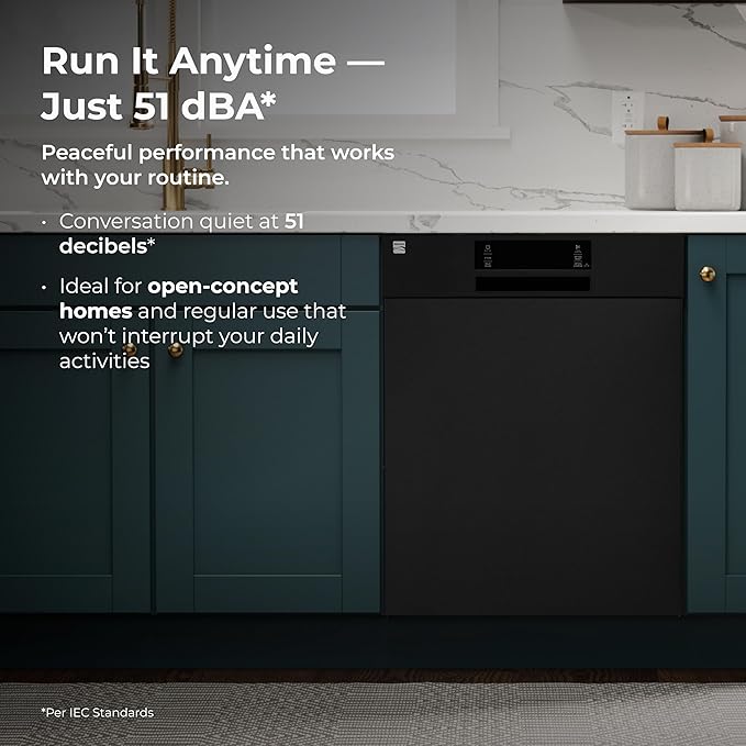 Kenmore 24" Built-in Stainless Steel Tub Dishwasher SmartWash, UltraWash, SmartDry Plus, MoreSpace Adjustable Rack and Leak Detect, Energy Star Certified, Black-CubbioJoy