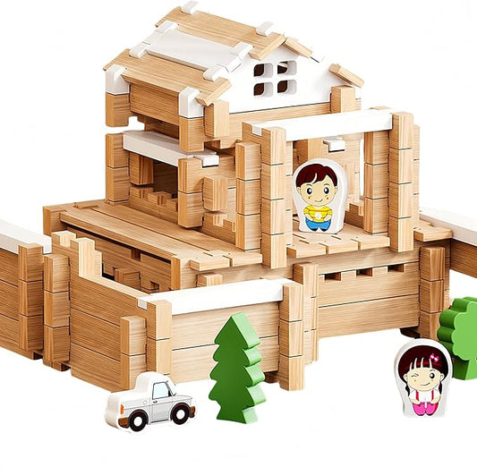 105Pcs Wooden Building Blocks Construction Set for Kids Ages 3-8,Preschool Learning Toys for Toddlers, Boys & Girls Birthday Gift, Educational STEM Toy-CubbioJoy