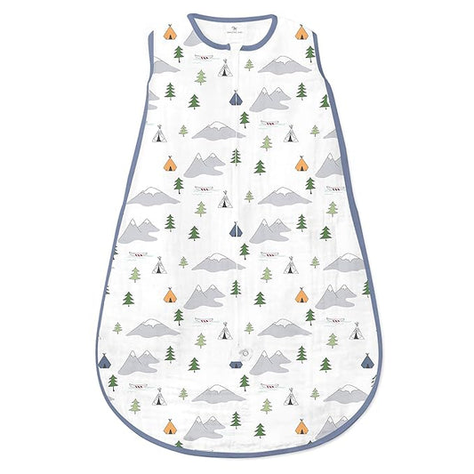 Amazing Baby Cotton Muslin Sleeping Sack, For Baby Boy or Girl, Wearable Blanket with 2-way Zipper, Outdoor Adventure, Denim, Large (12-18 Month)-CubbioJoy