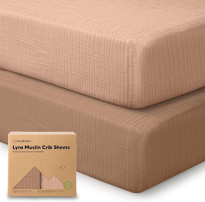 KeaBabies 2-Pack Muslin Crib Sheets for Boys, Girls - 100% Organic Cotton Fitted Baby Crib Mattress Sheet, Soft Breathable Standard Toddler Bed Cover Bedding Set, Neutral, Durable 52x28 (Russet)-CubbioJoy