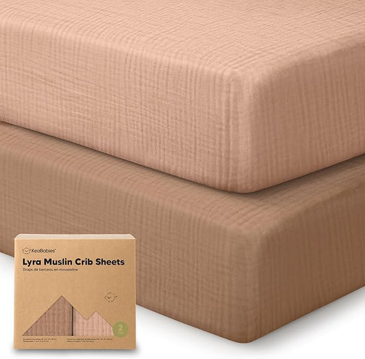 KeaBabies 2-Pack Muslin Crib Sheets for Boys, Girls - 100% Organic Cotton Fitted Baby Crib Mattress Sheet, Soft Breathable Standard Toddler Bed Cover Bedding Set, Neutral, Durable 52x28 (Russet)-CubbioJoy
