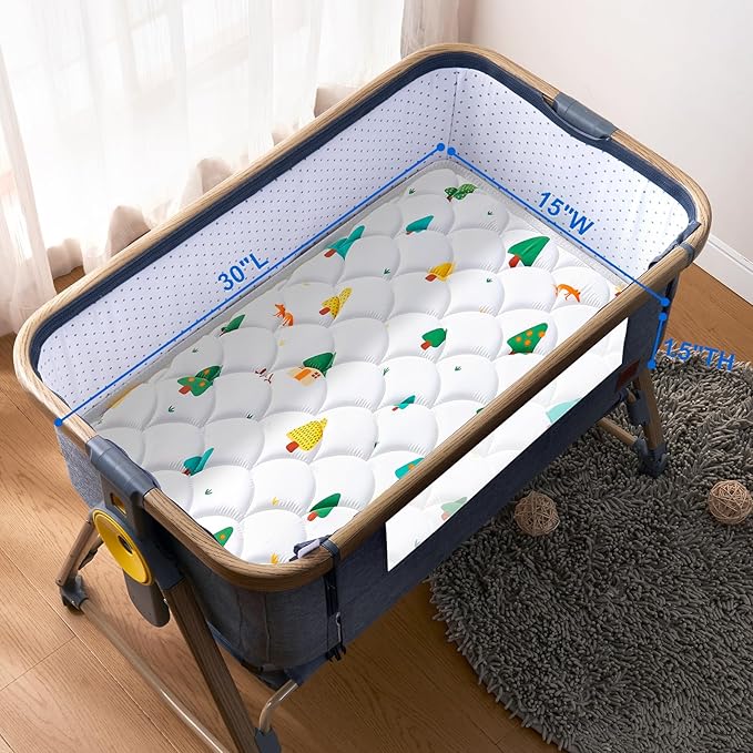 Baby Bassinet Mattress 30 x 15 inches- Firm Support and Comfort Premium Foam,Noiseless and Odorless,Hypoallergenic Small Crib Mattress, Fits Moses Basket, Dual Sided with Soft Breathable Fabric-CubbioJoy