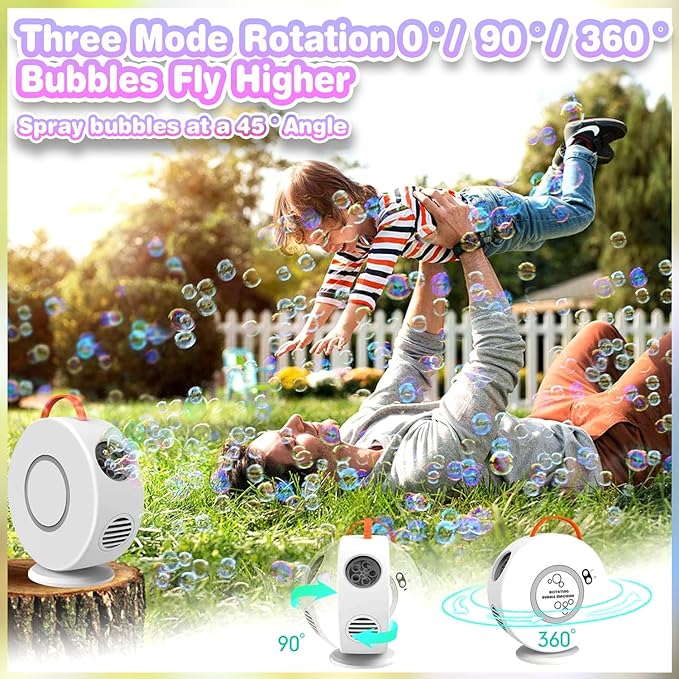 Bubble Machine for Kids Toddlers, Automatic Rechargeable Bubble Machine, 12000+ Bubbles Per Minute, Rotating 90°/360° Oscillating Electric Bubble Maker Outdoor Toys for Ages 3-5-CubbioJoy